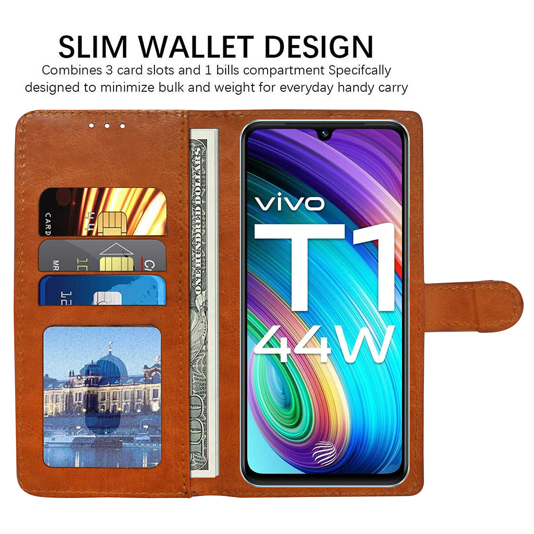 Premium Wallet Flip Cover for Vivo T1 44W 4G