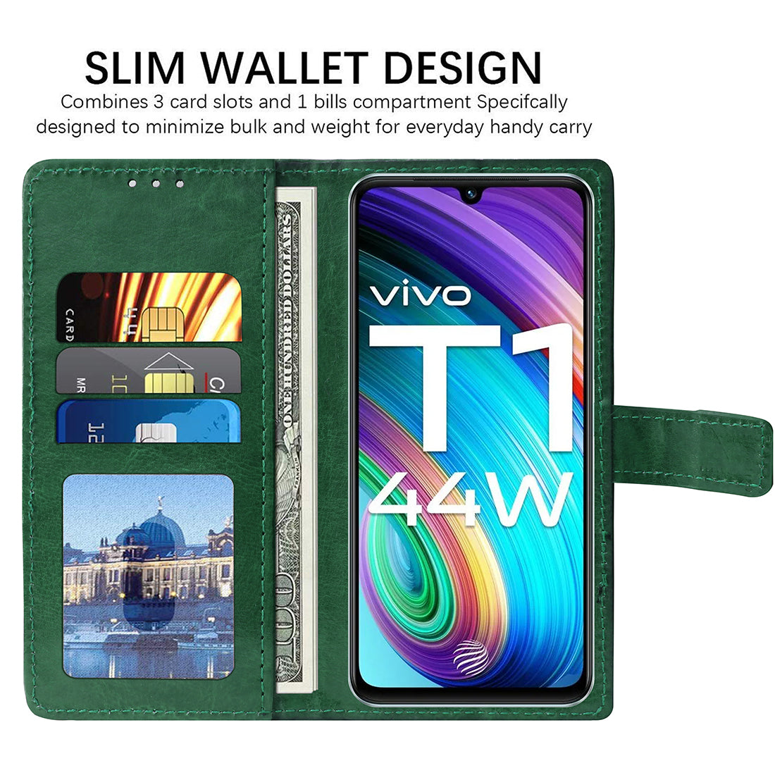 Premium Wallet Flip Cover for Vivo T1 44W 4G