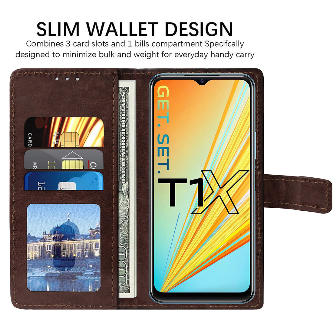 Premium Wallet Flip Cover for Vivo T1x 4G