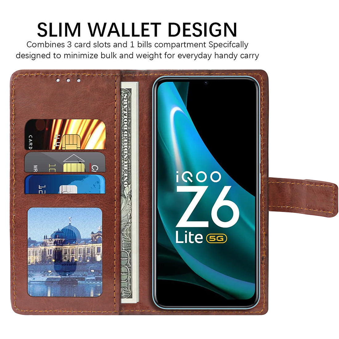 Premium Wallet Flip Cover for iQOO Z6 Lite 5G