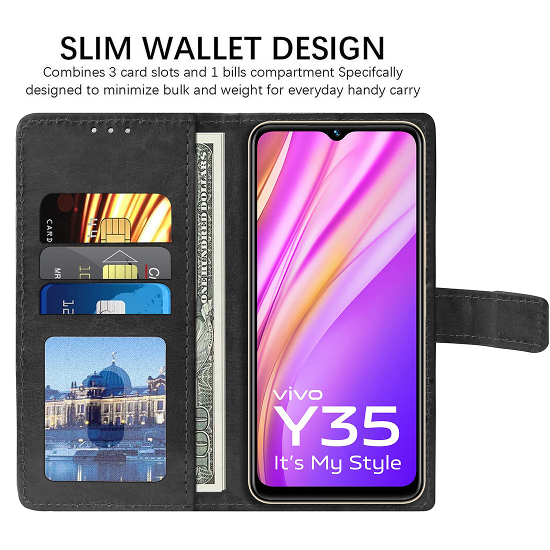 Premium Wallet Flip Cover for Vivo Y35 4G