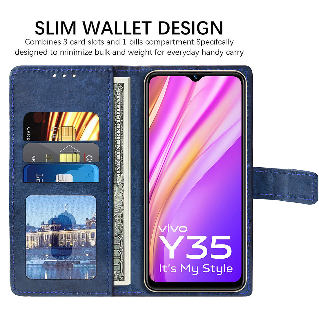 Premium Wallet Flip Cover for Vivo Y35 4G
