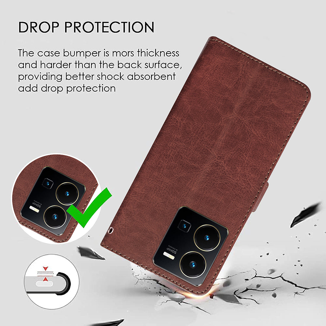 Premium Wallet Flip Cover for Vivo Y35 4G