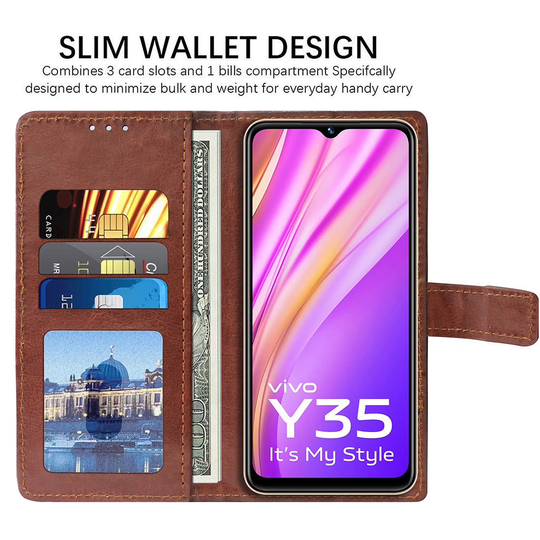 Premium Wallet Flip Cover for Vivo Y35 4G