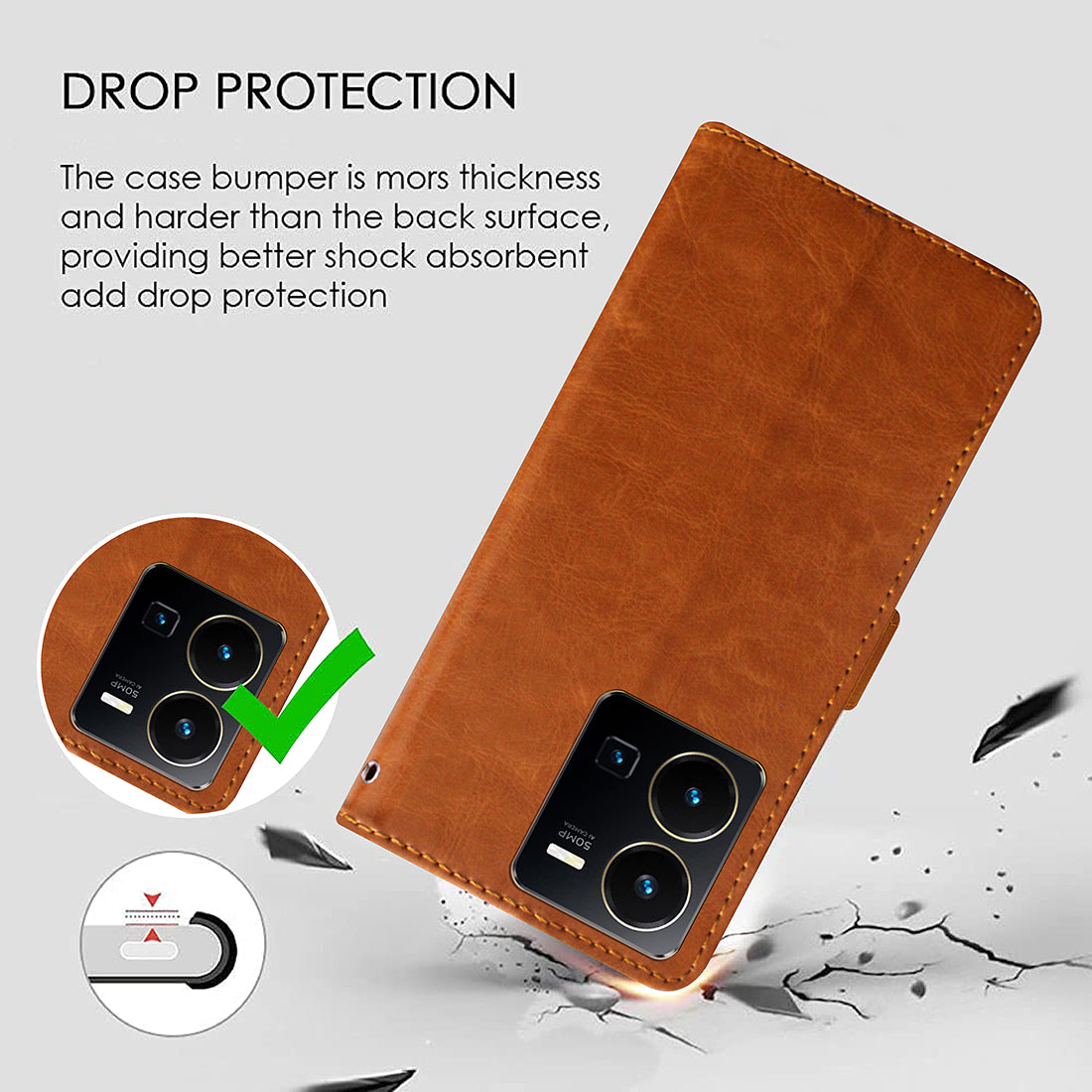 Premium Wallet Flip Cover for Vivo Y35 4G