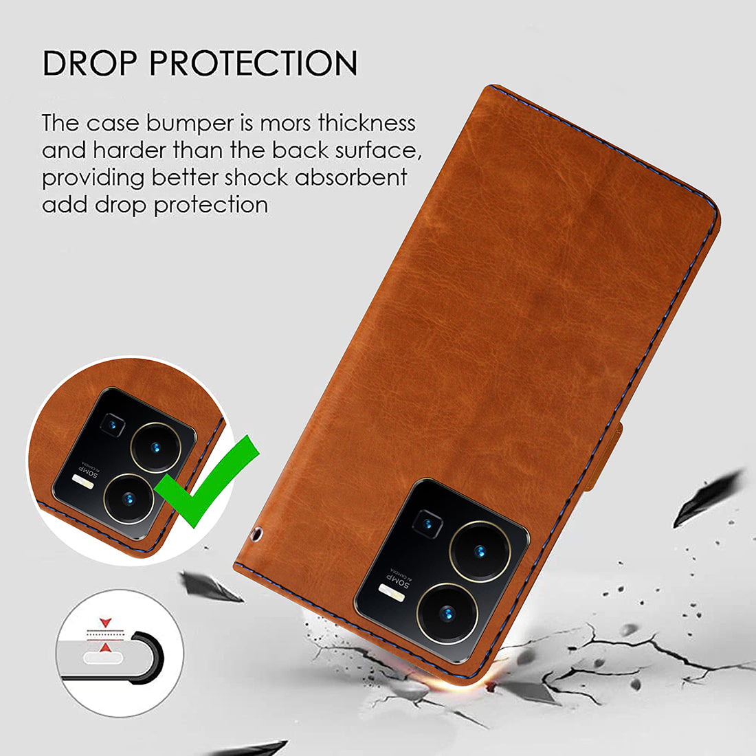 Premium Wallet Flip Cover for Vivo Y35 4G