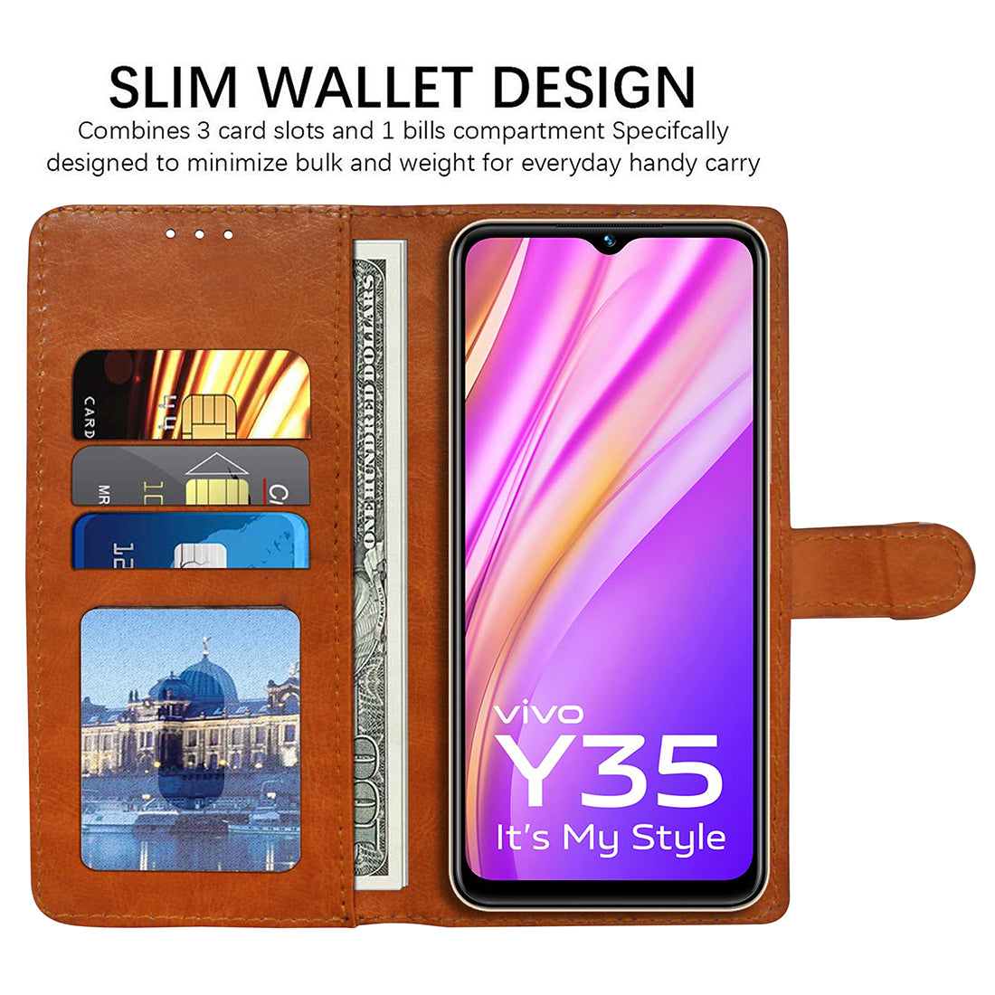 Premium Wallet Flip Cover for Vivo Y35 4G
