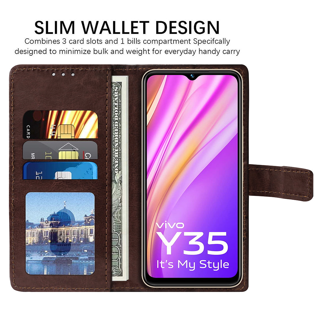 Premium Wallet Flip Cover for Vivo Y35 4G