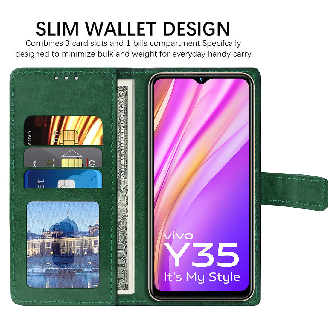 Premium Wallet Flip Cover for Vivo Y35 4G