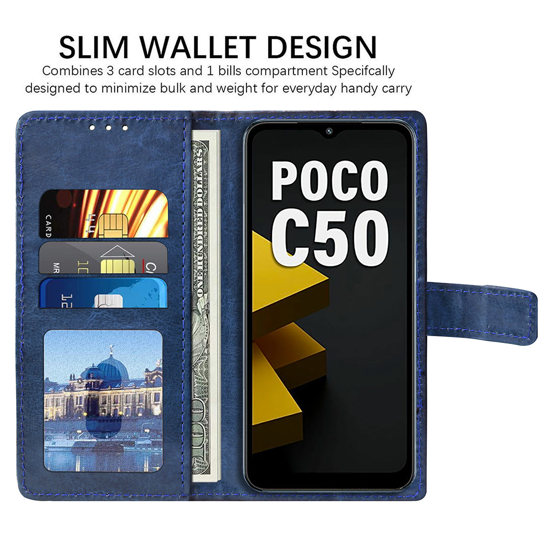 Premium Wallet Flip Cover for Poco C50 4G / C51 4G / Mi Redmi A1 Plus 4G / A2 Plus 4G