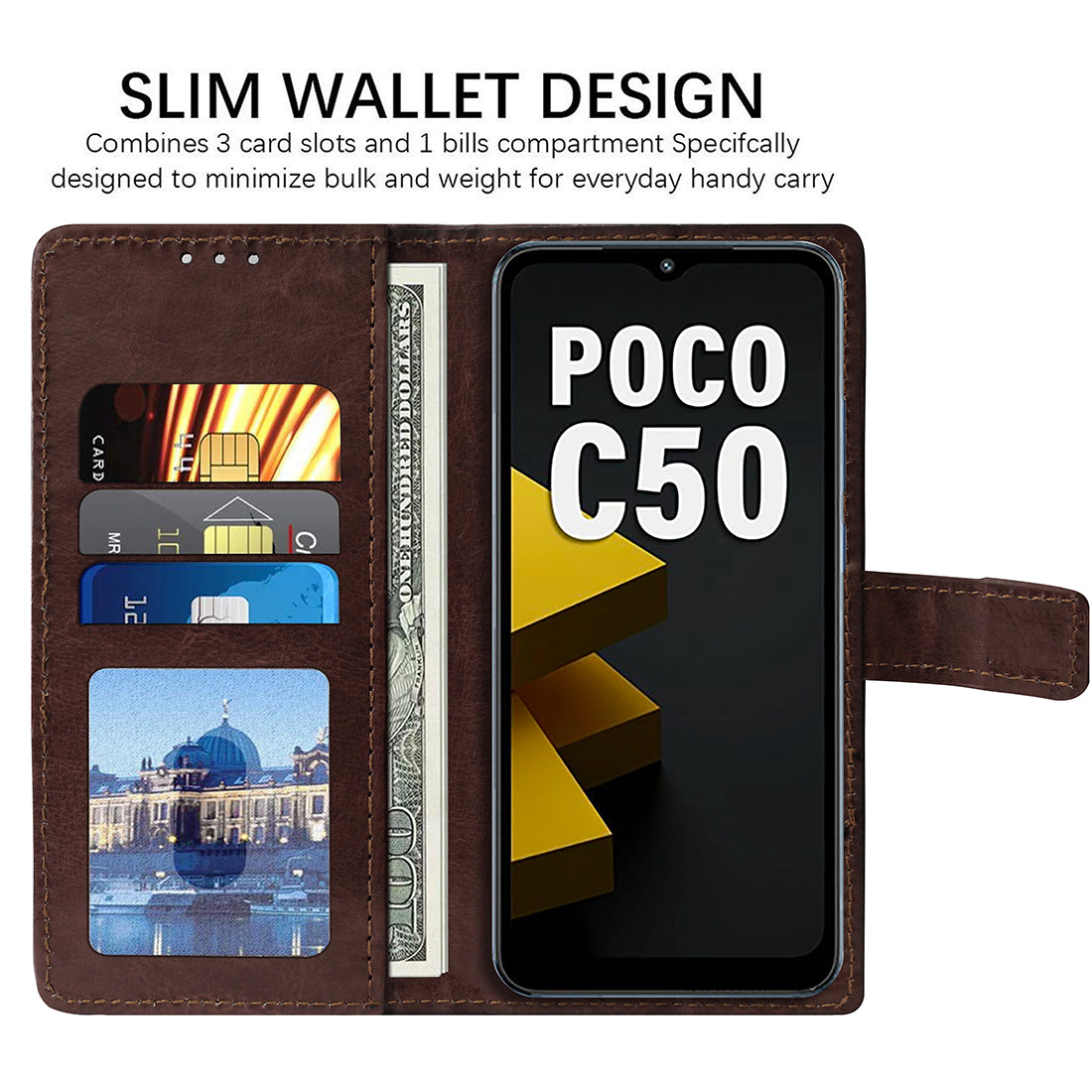 Premium Wallet Flip Cover for Poco C50 4G / C51 4G / Mi Redmi A1 Plus 4G / A2 Plus 4G