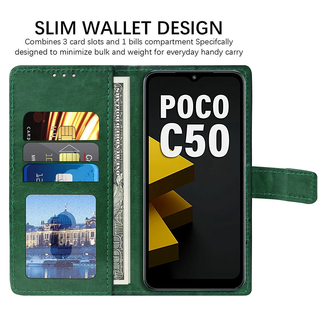 Premium Wallet Flip Cover for Poco C50 4G / C51 4G / Mi Redmi A1 Plus 4G / A2 Plus 4G