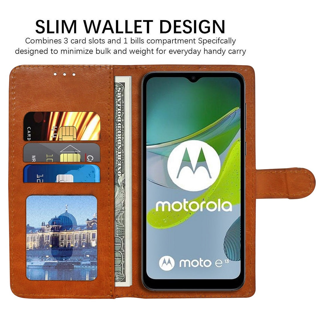 Premium Wallet Flip Cover for Motorola Moto E13 4G