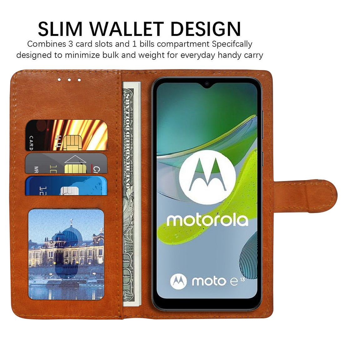 Premium Wallet Flip Cover for Motorola Moto E13 4G