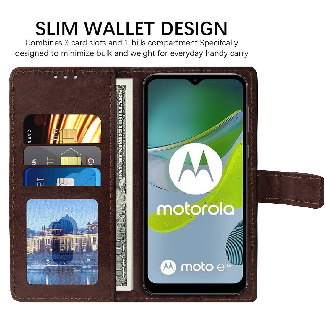 Premium Wallet Flip Cover for Motorola Moto E13 4G