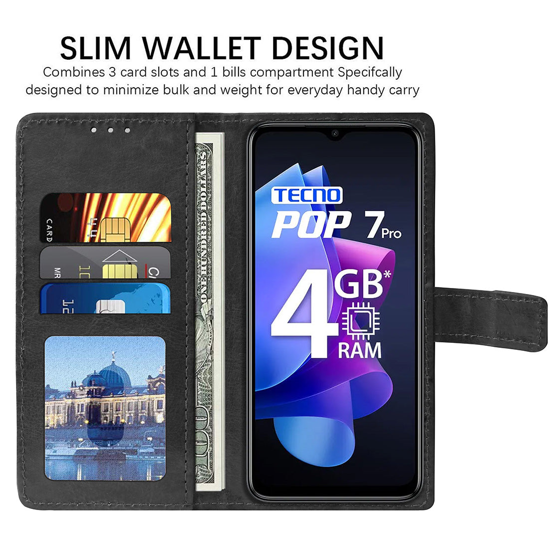 Premium Wallet Flip Cover for Tecno POP 7 Pro 4G