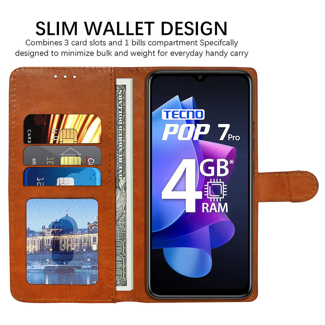 Premium Wallet Flip Cover for Tecno POP 7 Pro 4G