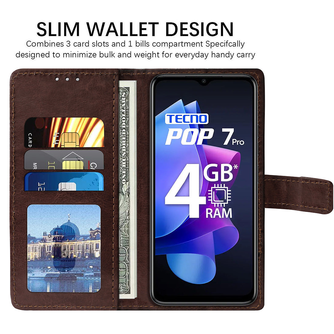 Premium Wallet Flip Cover for Tecno POP 7 Pro 4G