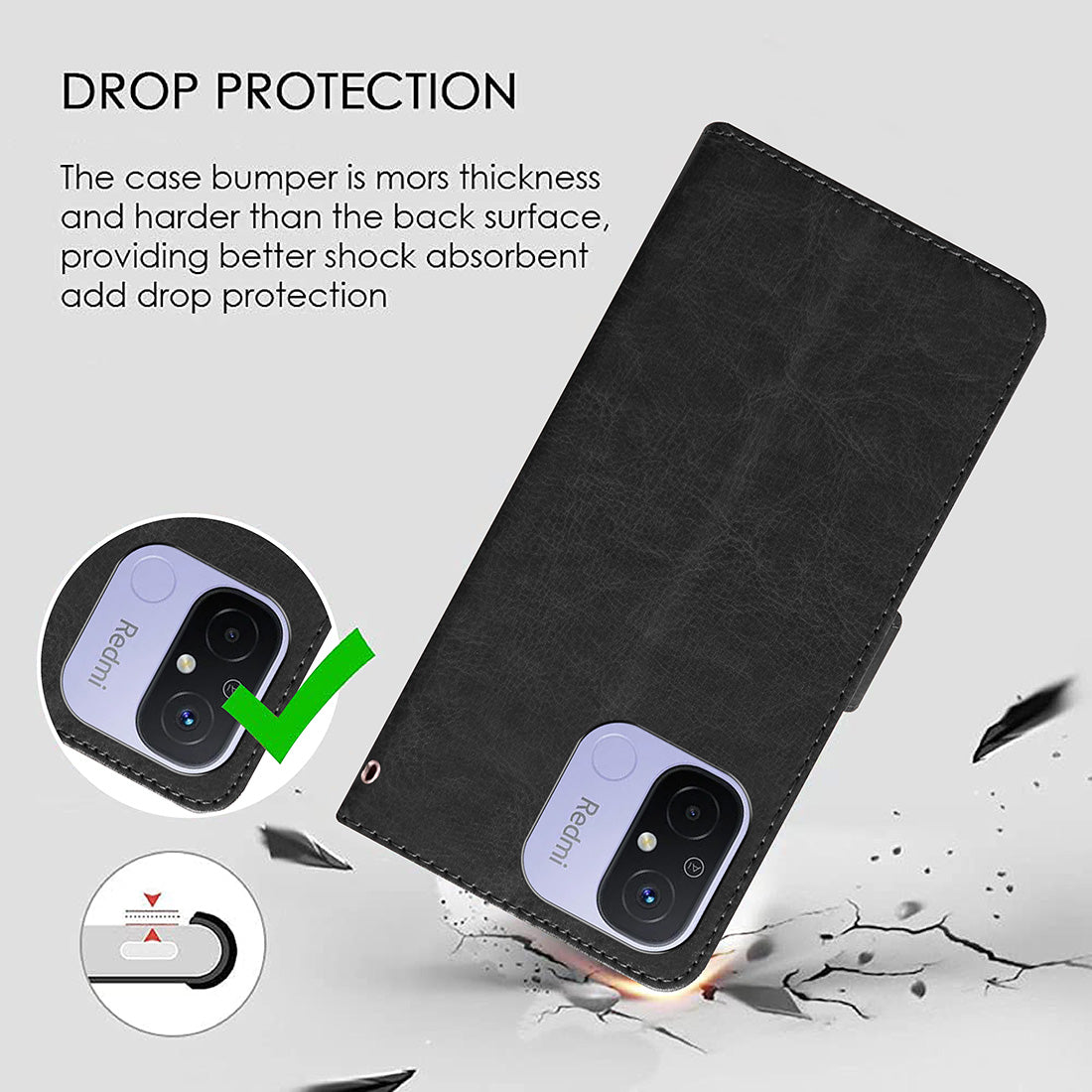 Premium Wallet Flip Cover for Mi Redmi 12C 4G / Poco C55 4G