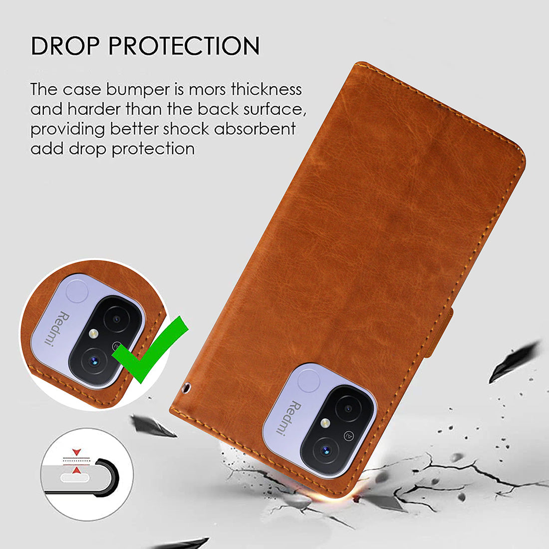 Premium Wallet Flip Cover for Mi Redmi 12C 4G / Poco C55 4G