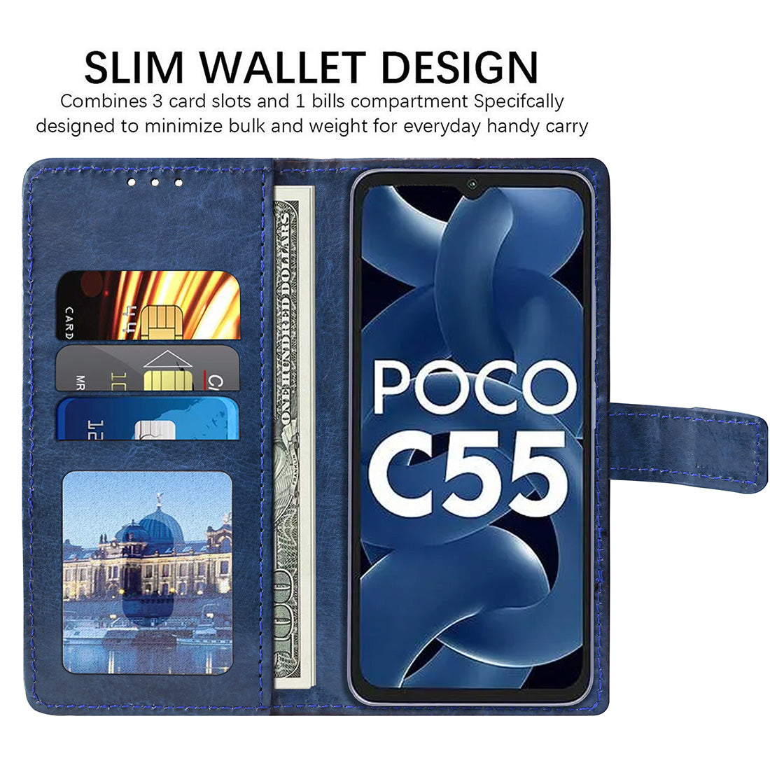 Premium Wallet Flip Cover for Poco C55 4G / Mi Redmi 12C 4G