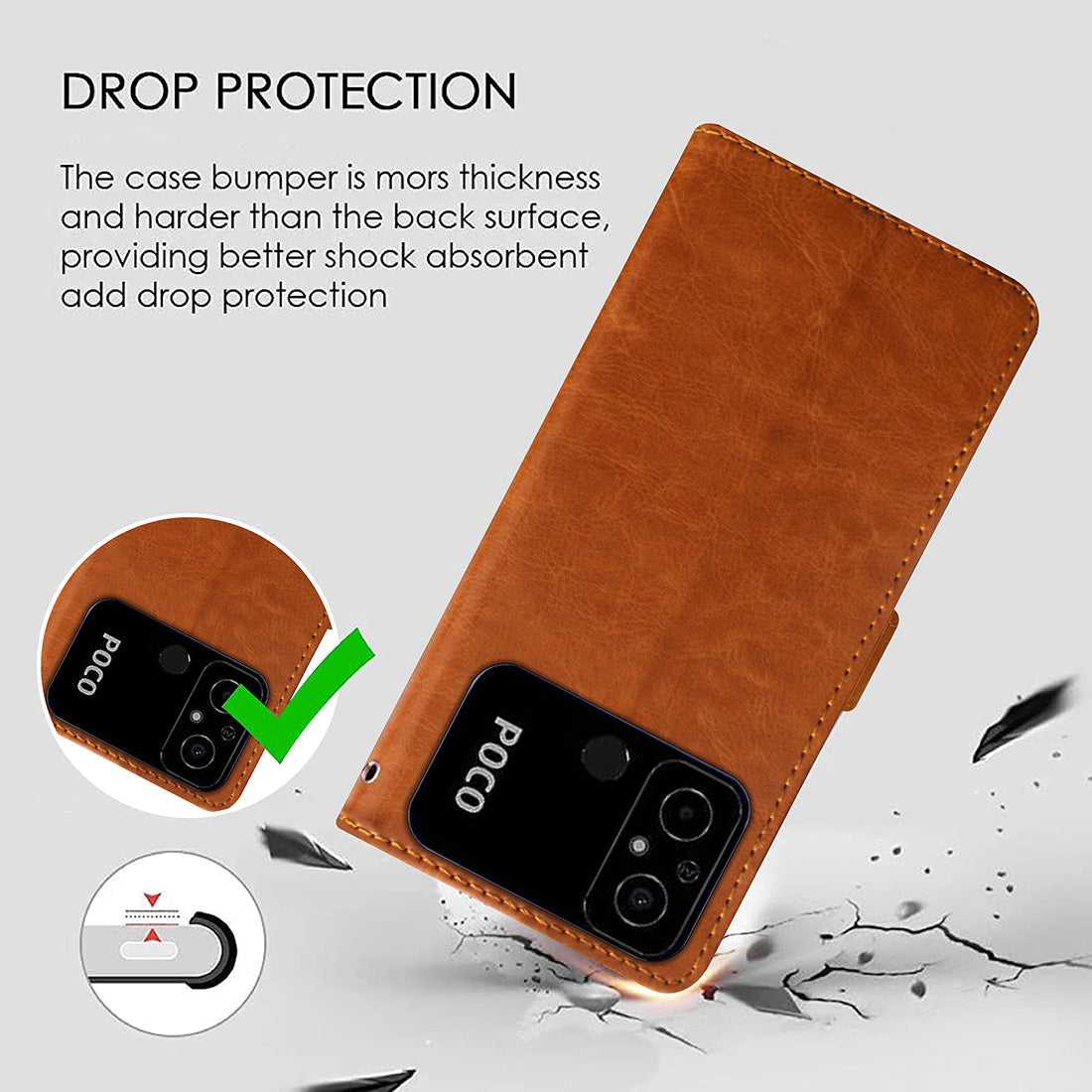 Premium Wallet Flip Cover for Poco C55 4G / Mi Redmi 12C 4G