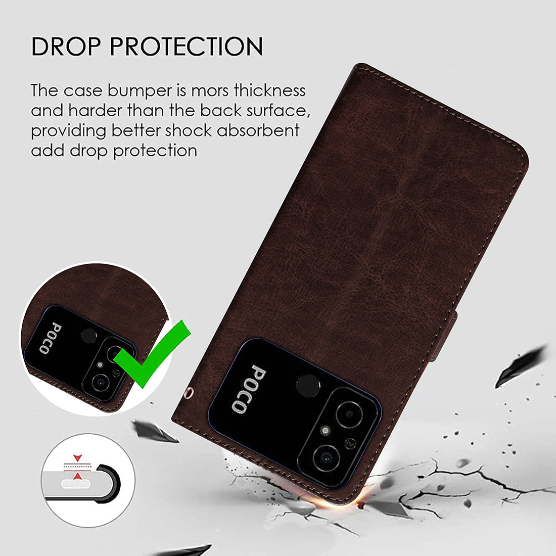 Premium Wallet Flip Cover for Poco C55 4G / Mi Redmi 12C 4G