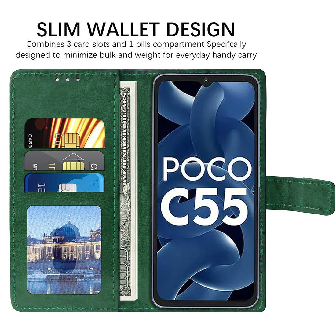 Premium Wallet Flip Cover for Poco C55 4G / Mi Redmi 12C 4G