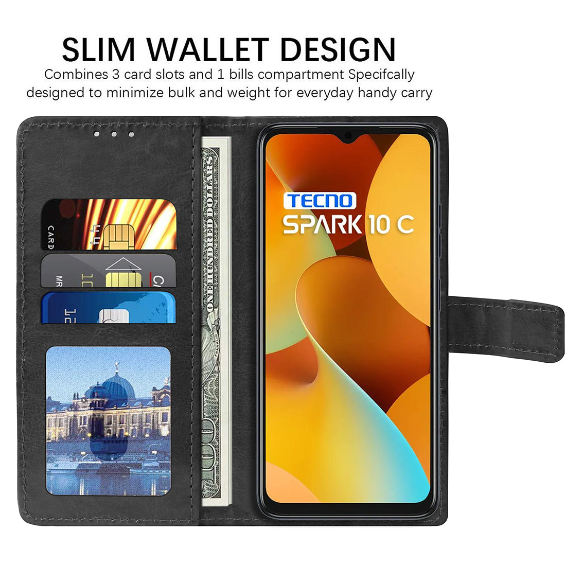 Premium Wallet Flip Cover for Tecno Spark 10C 4G