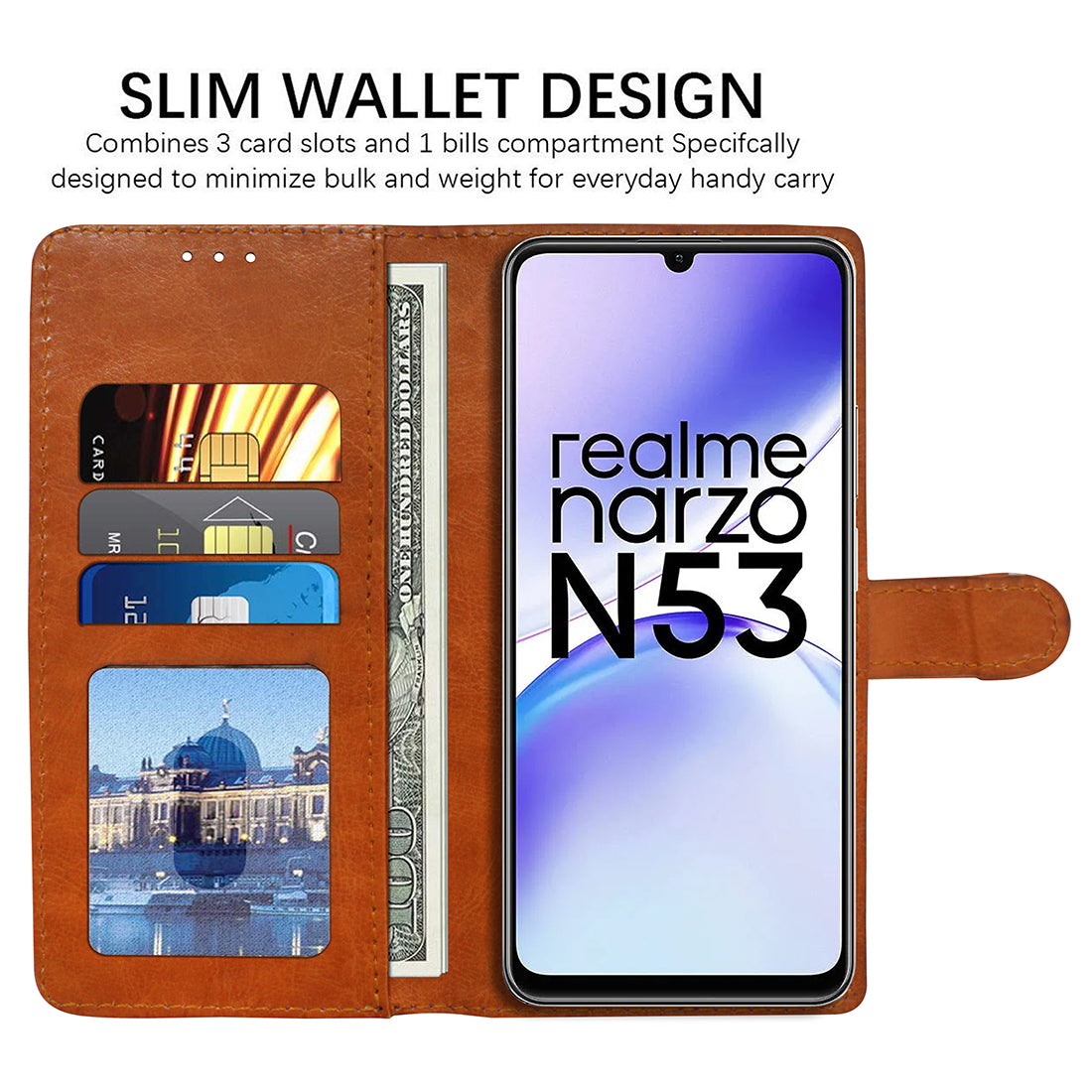 Premium Wallet Flip Cover for Realme Narzo N53 4G / C53 4G / C51 4G