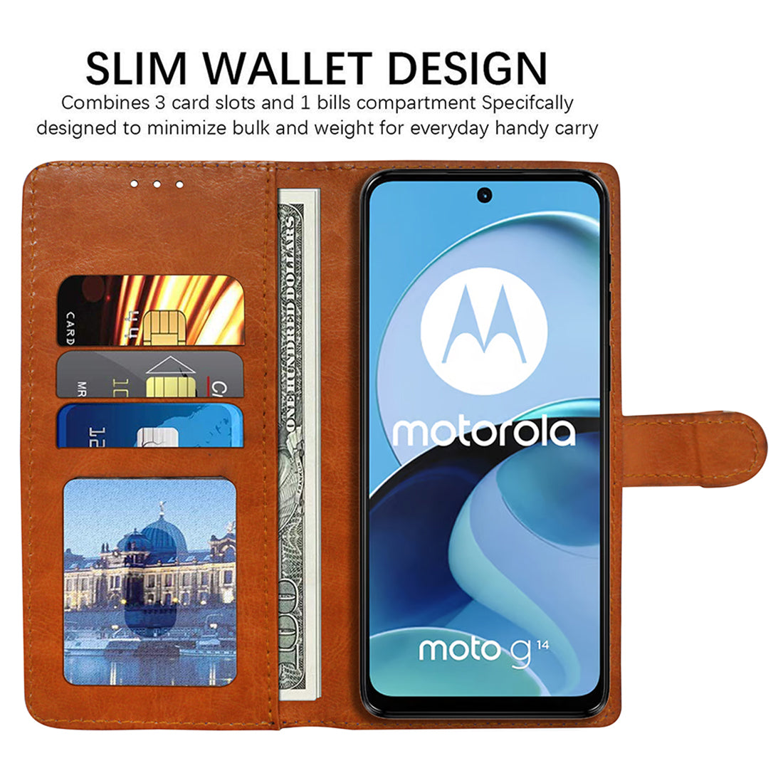 Premium Wallet Flip Cover for Motorola Moto G14 4G