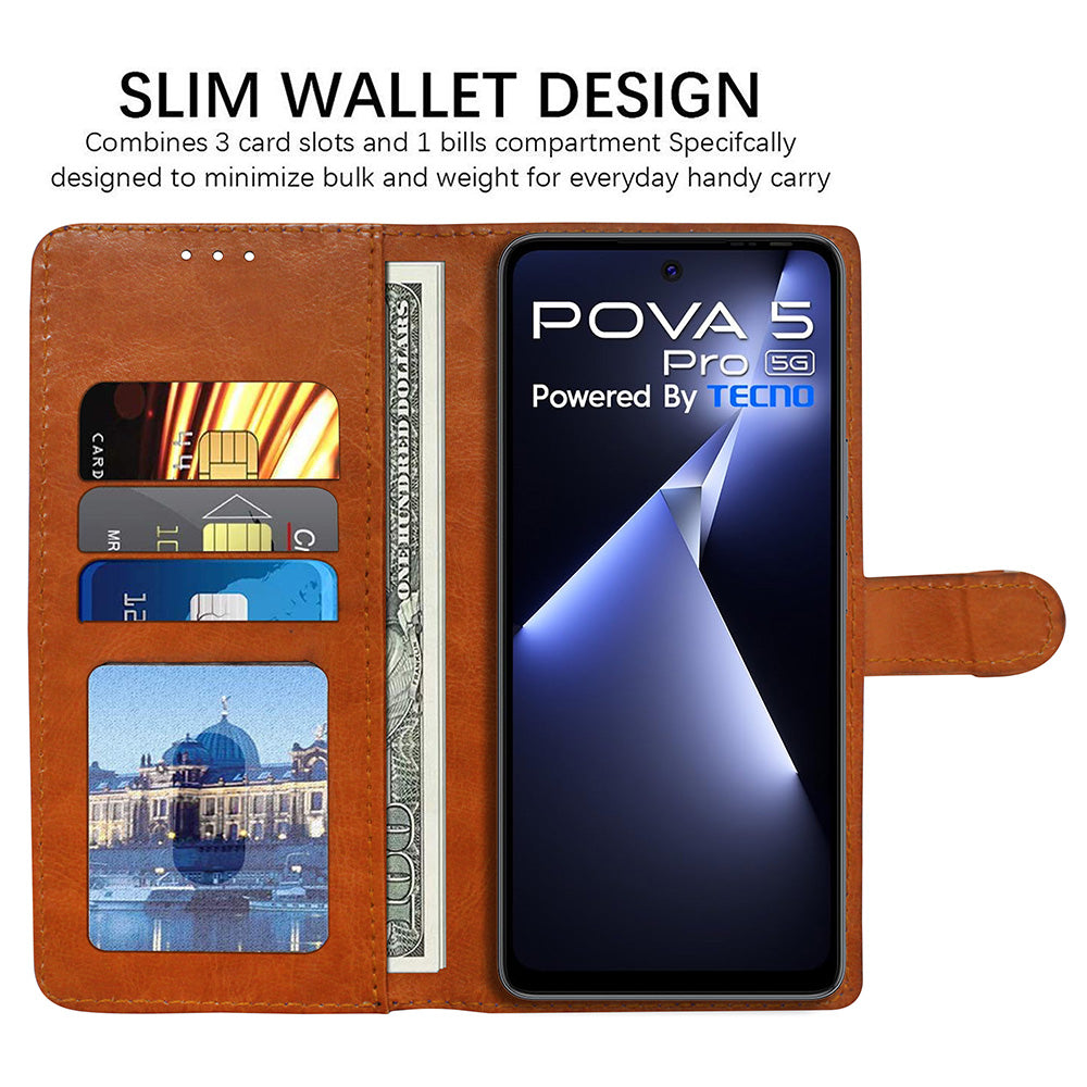 Premium Wallet Flip Cover for Tecno Pova 5 4G / Pova 5 Pro 5G