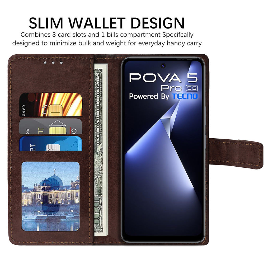 Premium Wallet Flip Cover for Tecno Pova 5 4G / Pova 5 Pro 5G