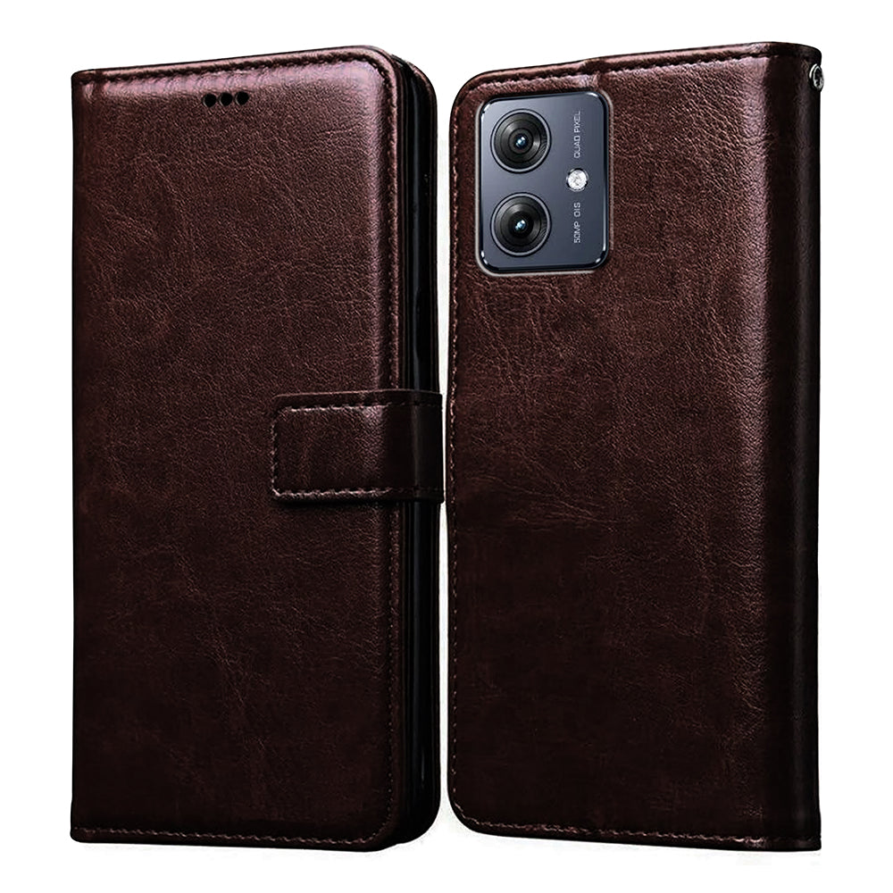 RonRon Cover Portafoglio In Pelle Per Motorola Moto G54 - Custodia A Libro Con Supporto E Slot Carte, Antiurto, Marrone