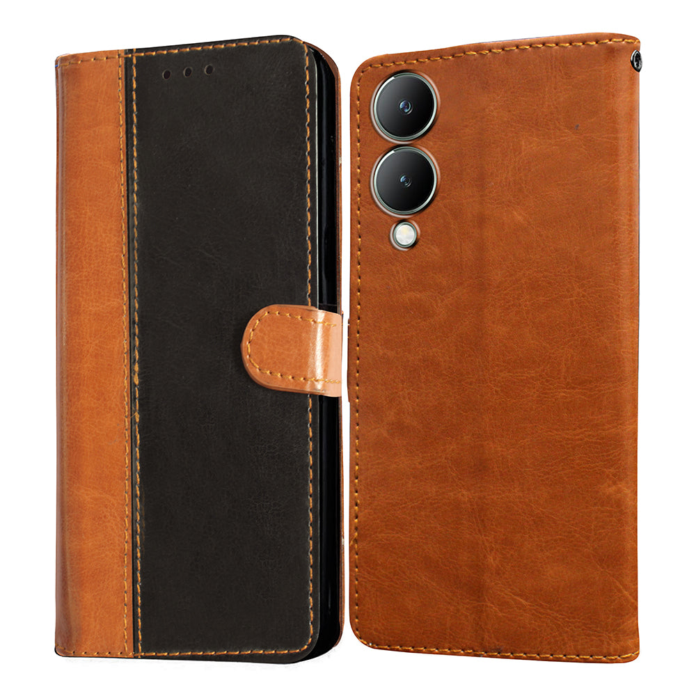 GOKEN Cover A Portafoglio In Pelle Per Vivo Y17s - Custodia Flip Con Slot Per Carte, Chiusura Magnetica, Funzione Stand, Marrone