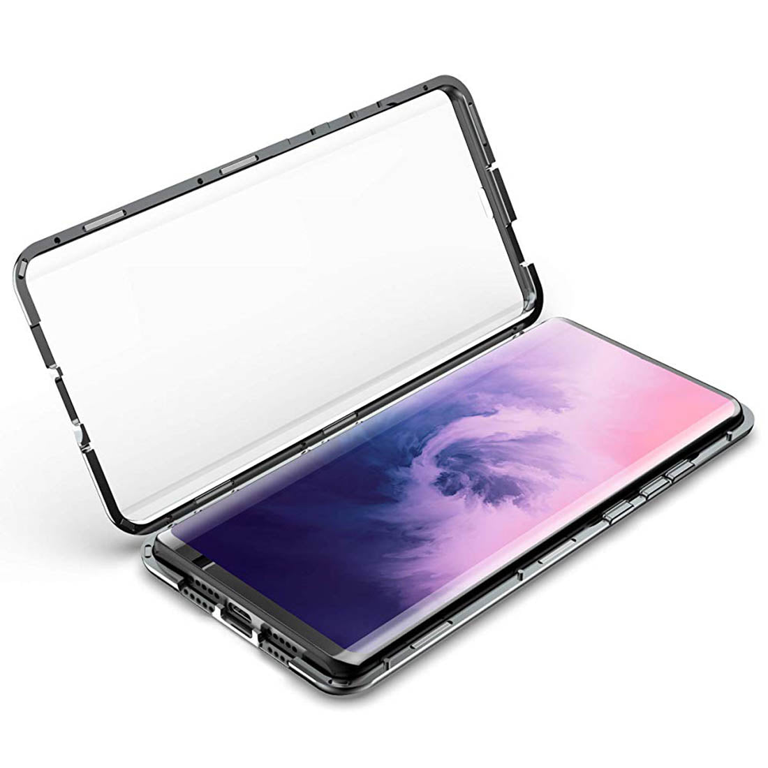 Magnetic Metal Frame Bumper Glass Back Case for OnePlus 7 Pro