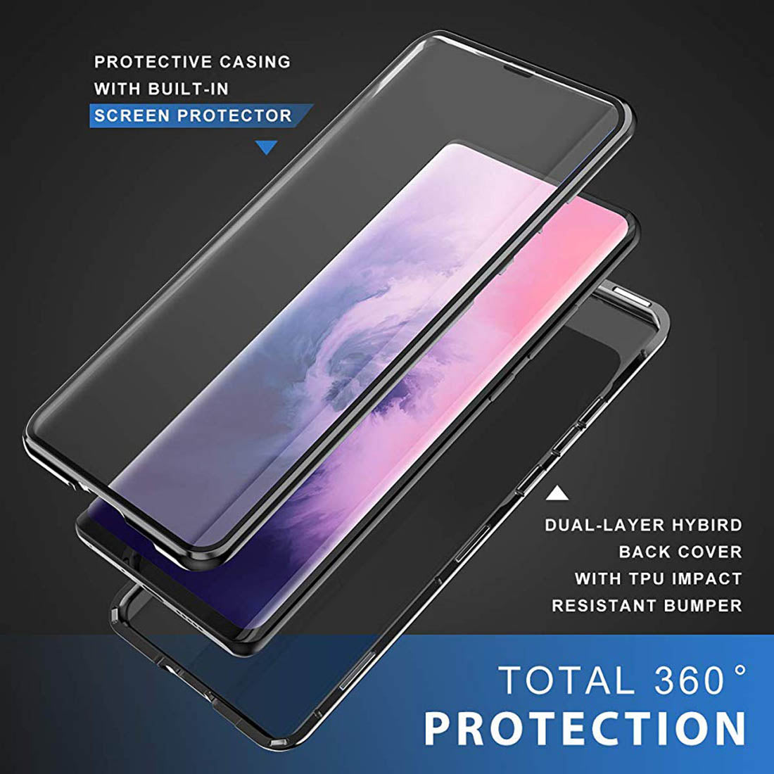 Magnetic Metal Frame Bumper Glass Back Case for OnePlus 7 Pro