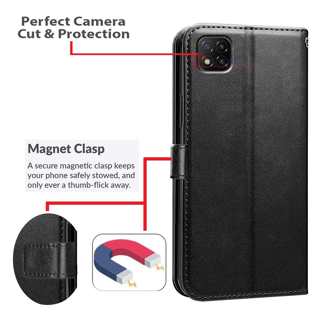 Premium Wallet Flip Cover for Mi Poco C3