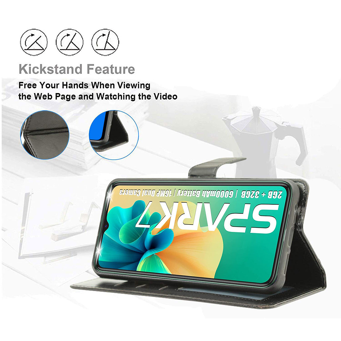 Premium Wallet Flip Cover for Tecno Spark 7