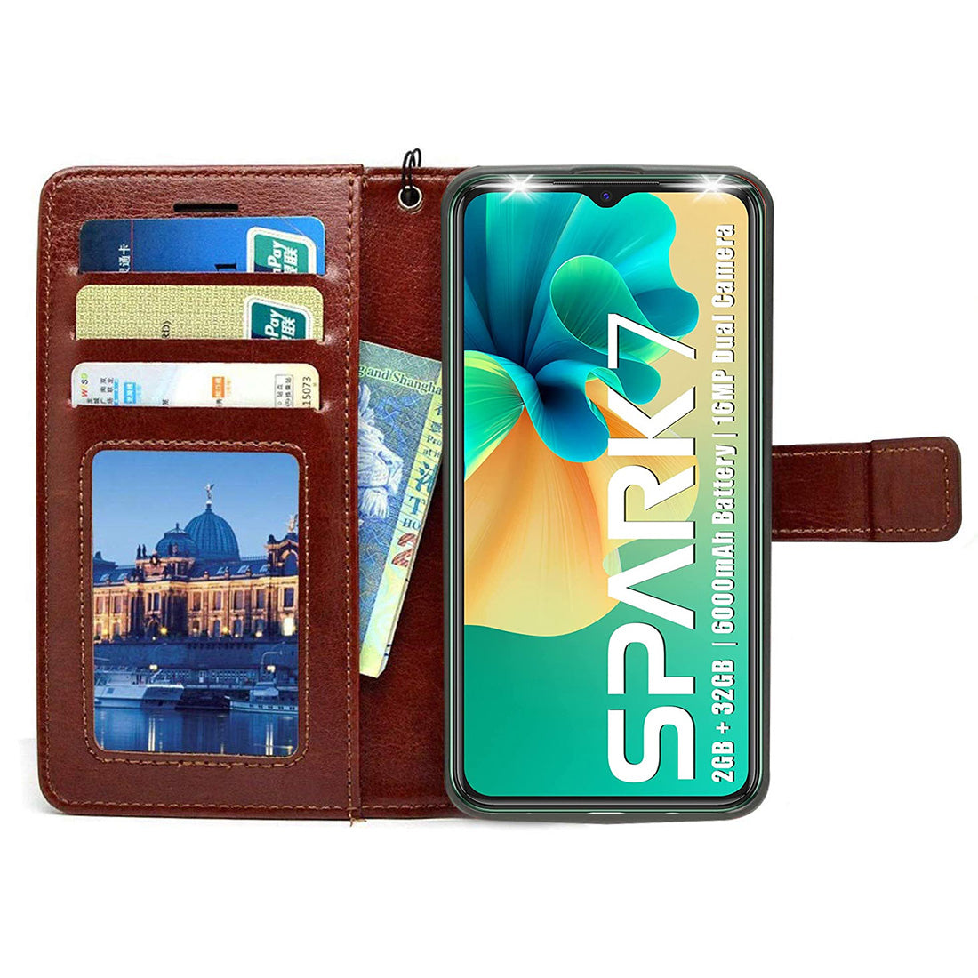 Premium Wallet Flip Cover for Tecno Spark 7