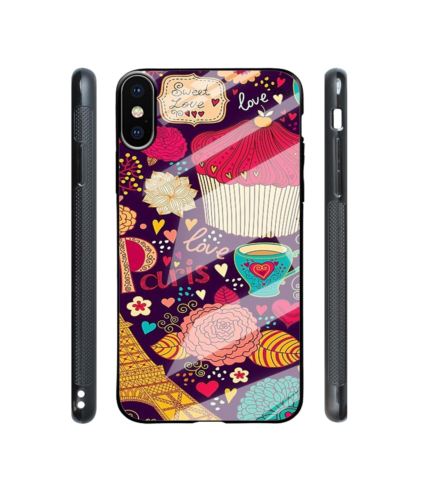 Paris Flower Love Designer Printed Glass Cover for Apple iPhone X / Xs