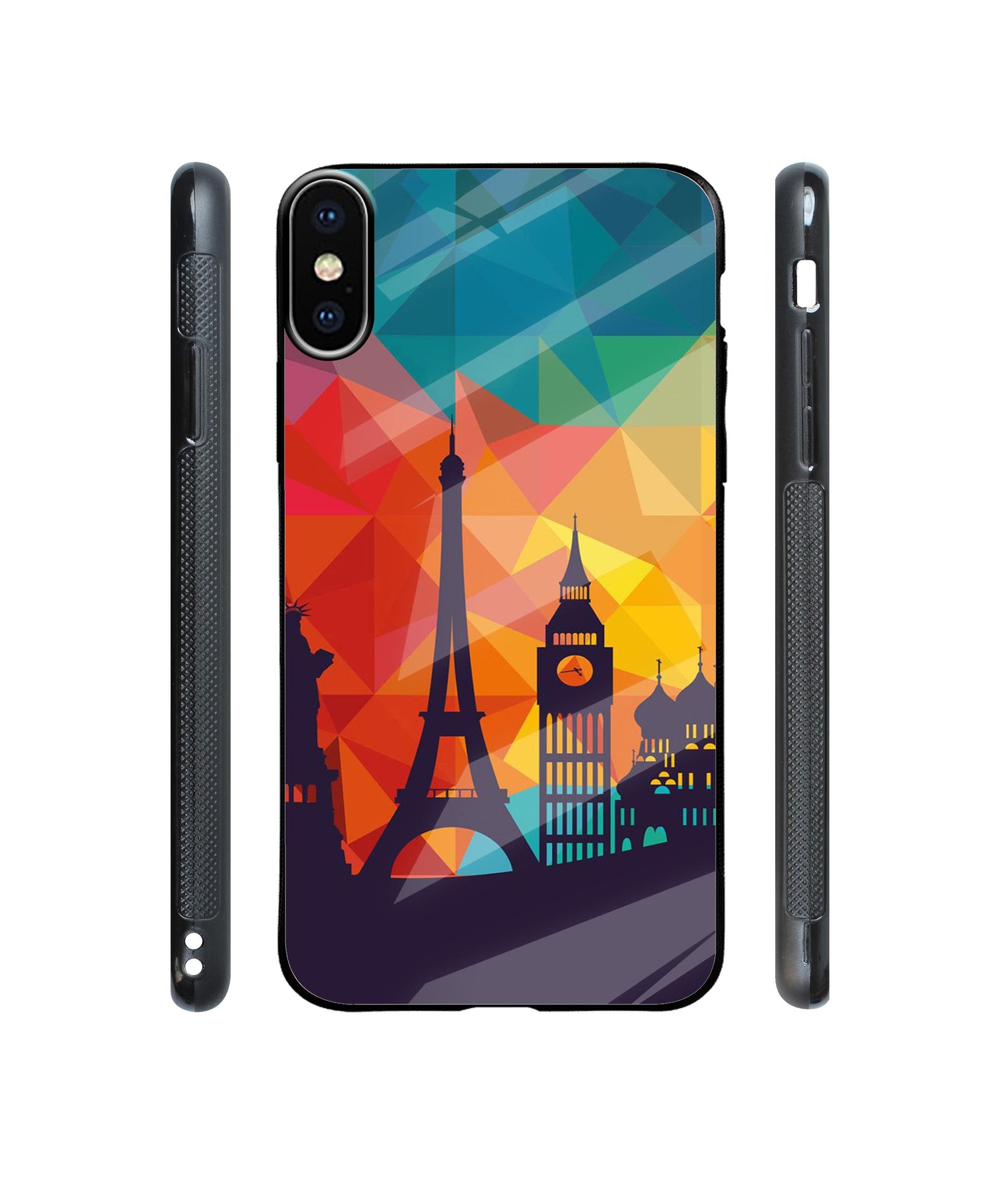 Colored Paris Designer Printed Glass Cover for Apple iPhone X / Xs