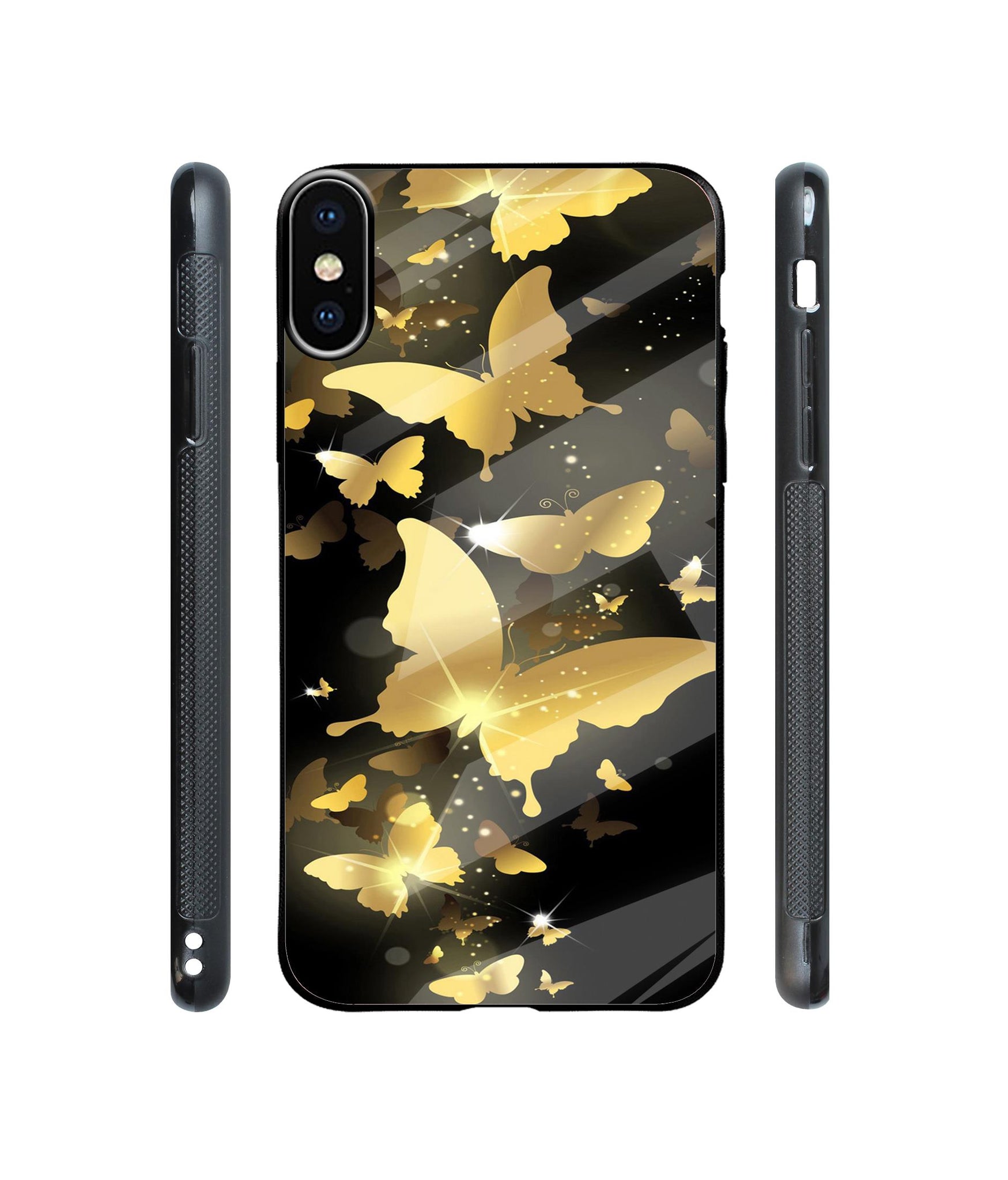 Golden Butterfly Pattern Designer Printed Glass Cover for Apple iPhone X / Xs