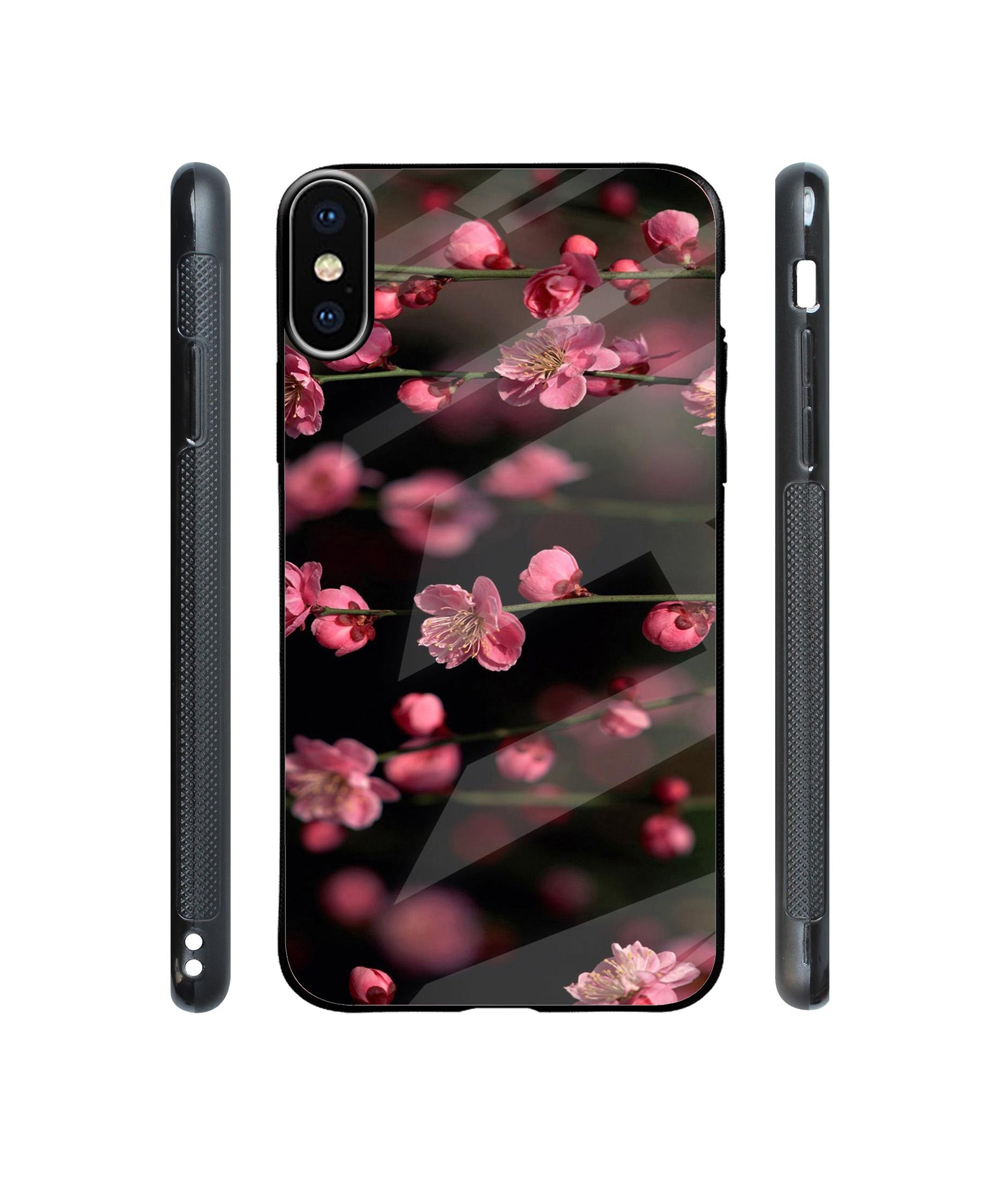 Pink Flowers Designer Printed Glass Cover for Apple iPhone X / Xs