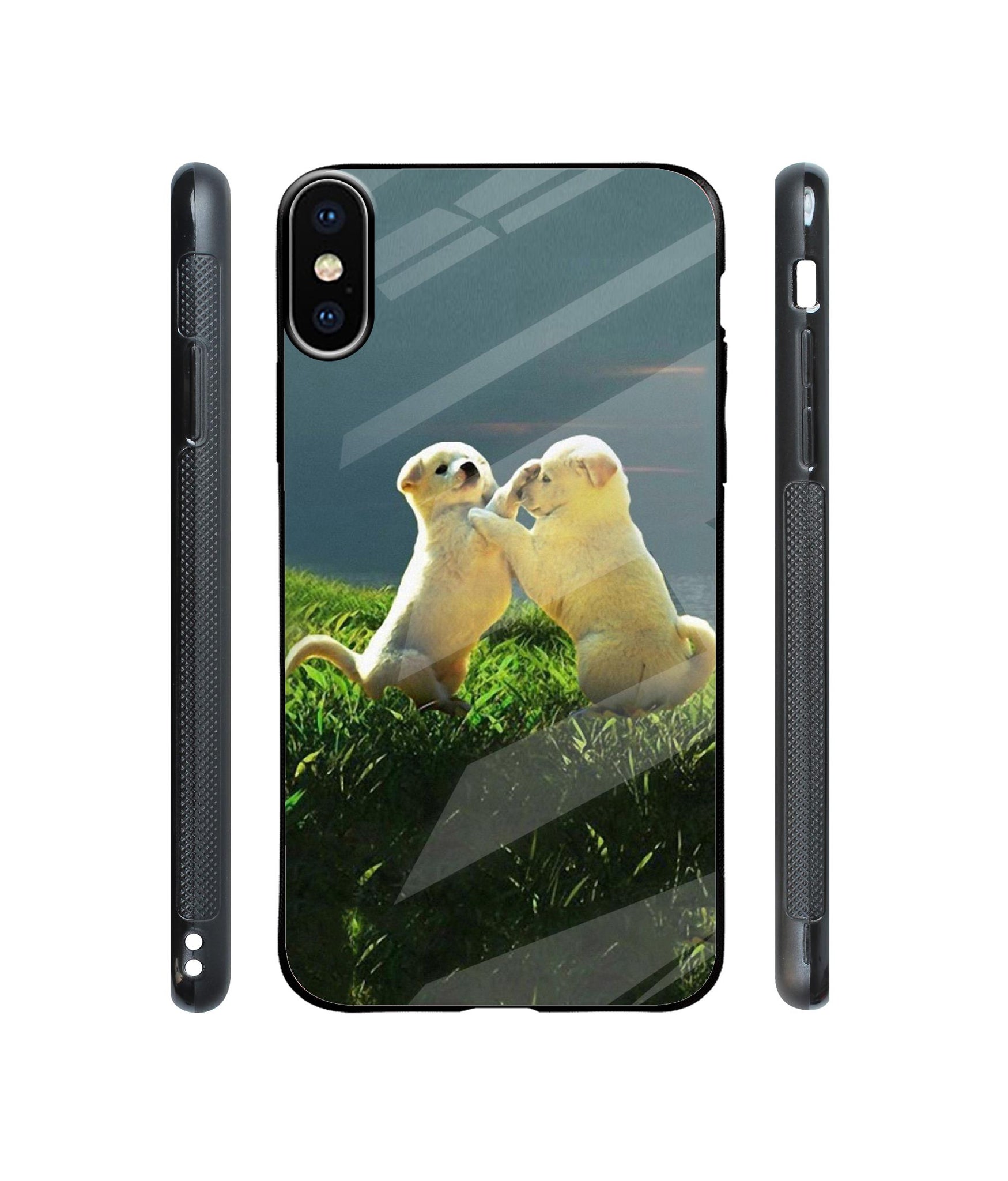 Puppy Couple Sunset Designer Printed Glass Cover for Apple iPhone X / Xs
