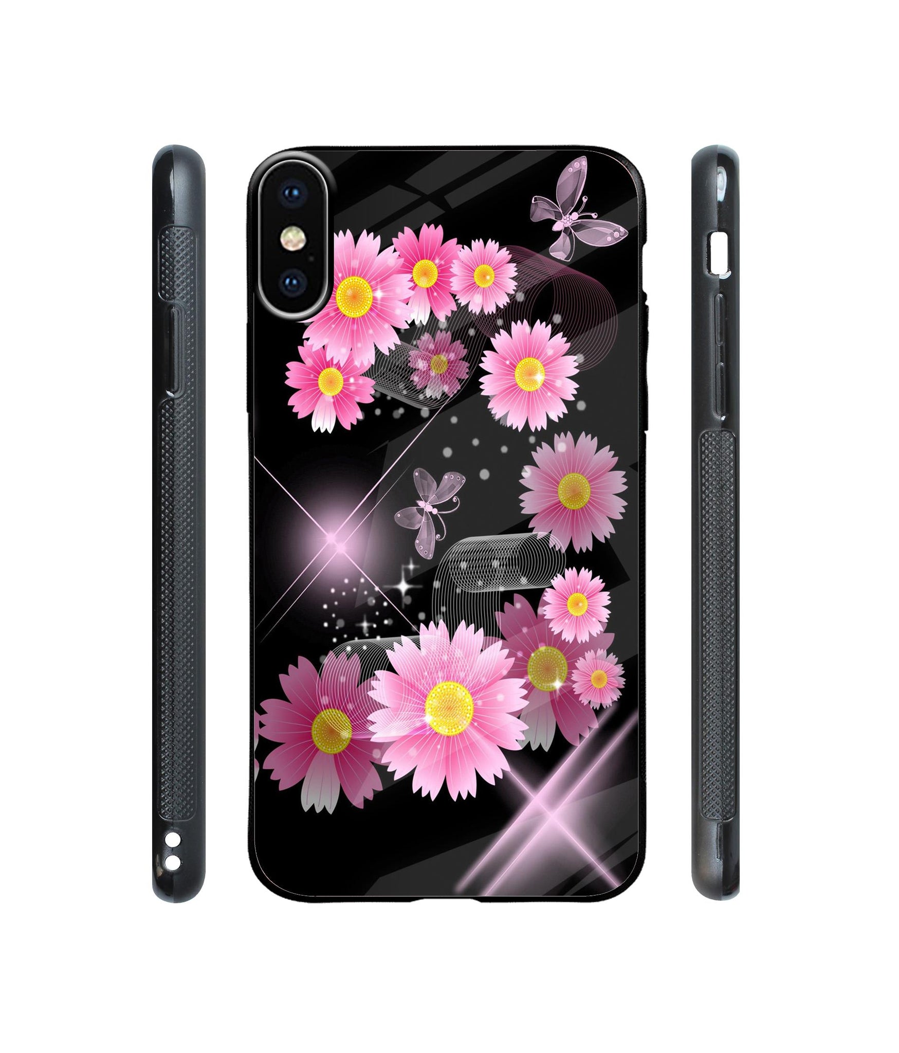 Pink Flower Designer Printed Glass Cover for Apple iPhone X / Xs