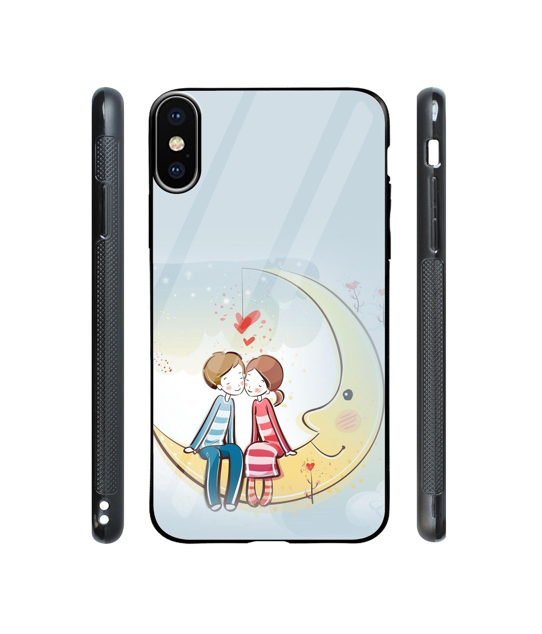 Couple Sitting On Moon Designer Printed Glass Cover for Apple iPhone X / Xs