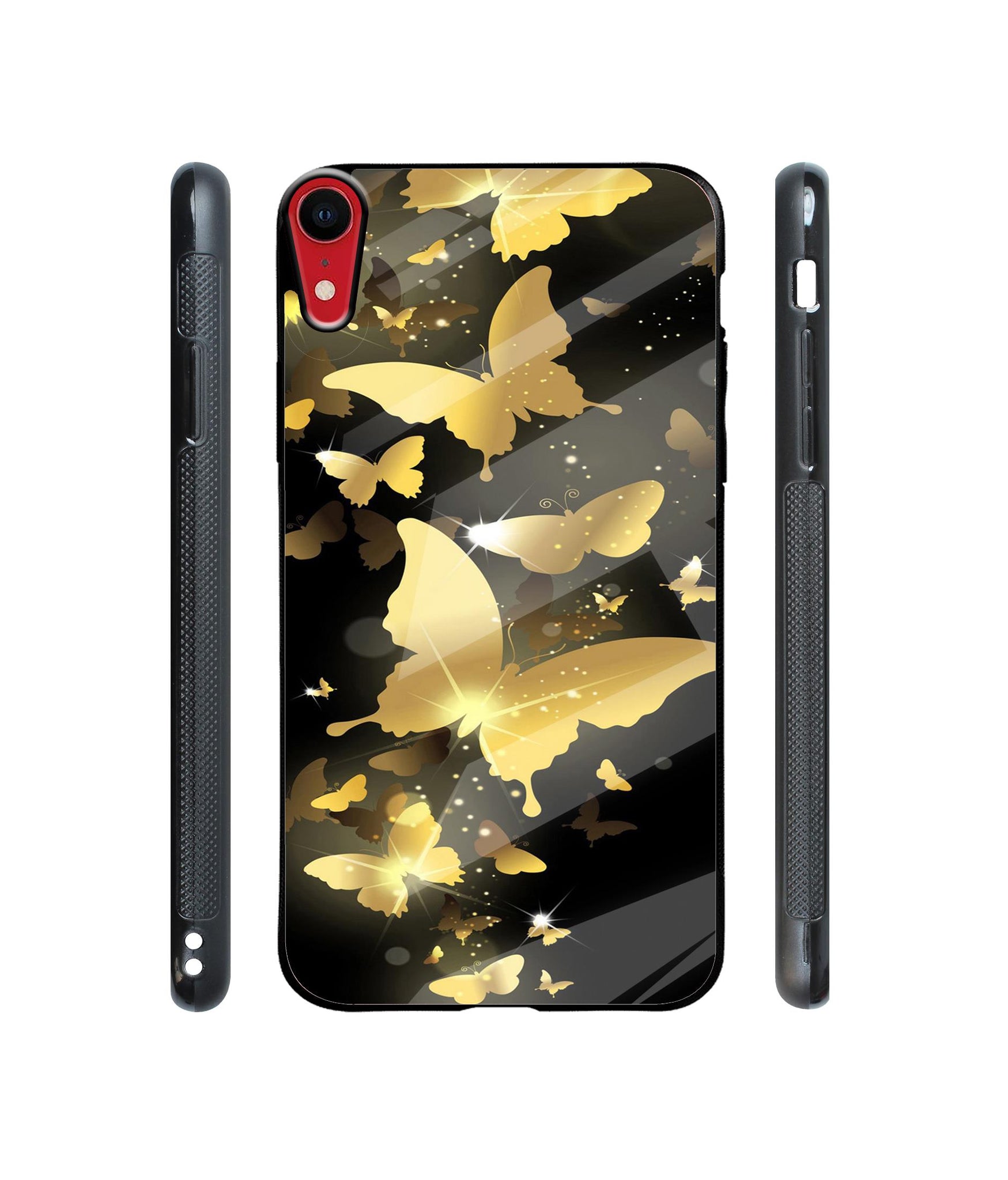 Golden Butterfly Pattern Designer Printed Glass Cover for Apple iPhone XR