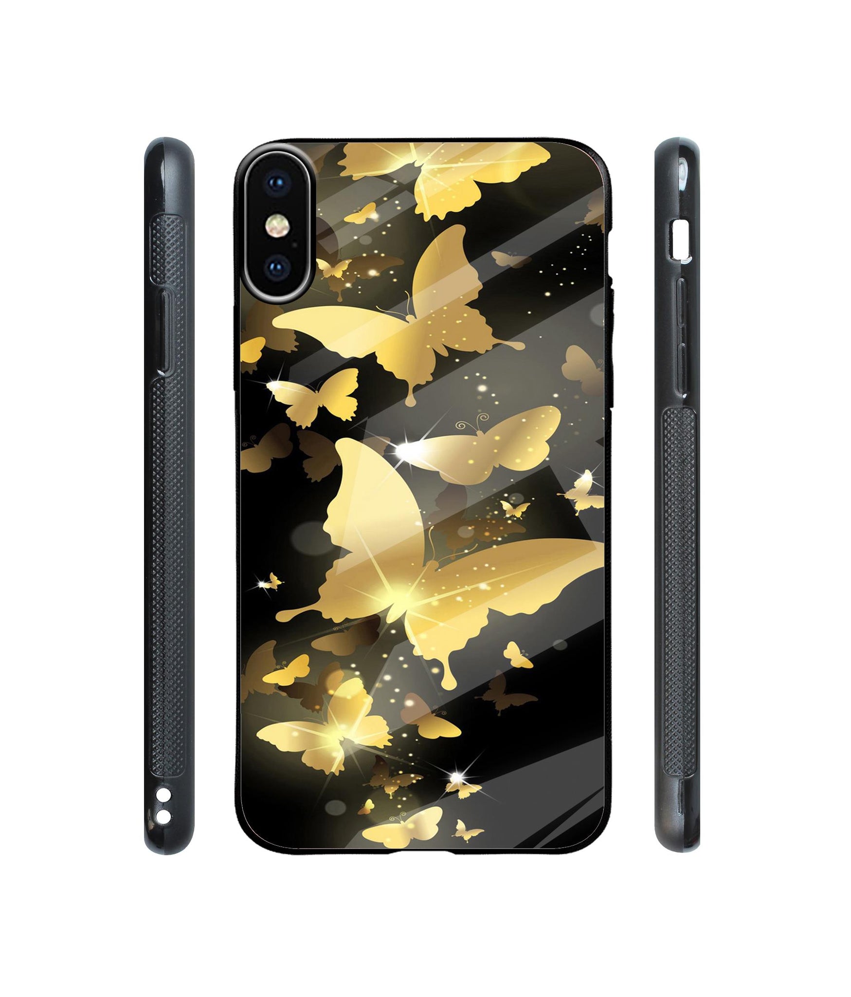 Golden Butterfly Pattern Designer Printed Glass Cover for Apple iPhone XS Max