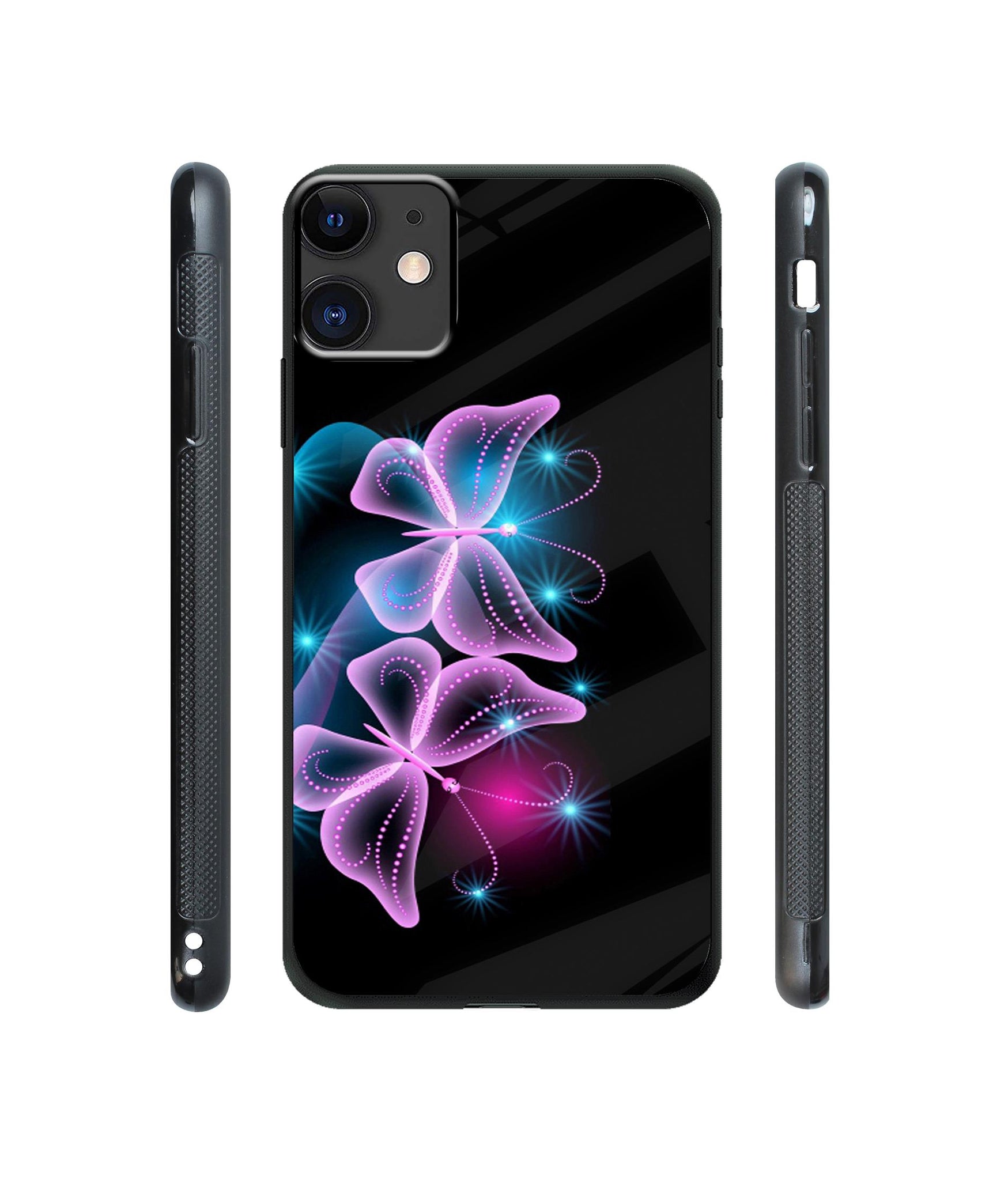 Butterflies Neon Light Designer Printed Glass Cover for Apple iPhone 11